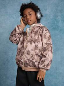 SHEIN Tween Boy Loose Casual Camouflage Print Hooded Jacket - Grey - View 5