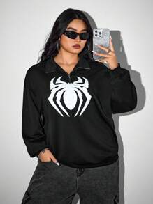 SHEIN ICON Plus Size damska bluza z nadrukiem pająka, kostium na Halloween