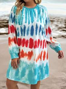 Plus Size Allover Print Crew Neck Long Sleeve Sweatshirt Pullover Fall Outfit - Multicolor - View 3