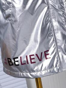 Tween Girl Metallic-Look Fluffy Collar Hooded Jacket, Winter - Silver - View 6