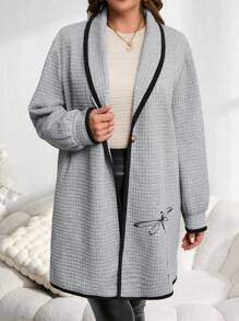 EMERY ROSE Abrigo sencillo y casual de punto con bloqueo de color, cierre con botones delanteros, mangas largas y estampado, talla grande