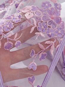 2pcs/Set Women Mesh Embroidered Lingerie Set - Mauve Purple - View 3
