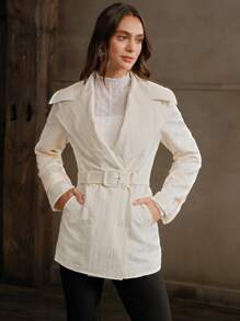 Anewsta Trench Caise Urban Minimalist Brodat Pentru Femei - Caisă - Vizualizare 6