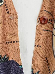 EMERY ROSE Cárdigan de manga larga con bolsillos con estampado de gato y colorido para mujeres - Multicolor - Ver 3