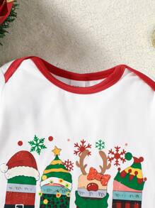 Pelele de manga larga con estampado de árbol de Navidad de tema navideño para bebé/recién nacido unisex, mono de invierno - Blanco - Ver 5