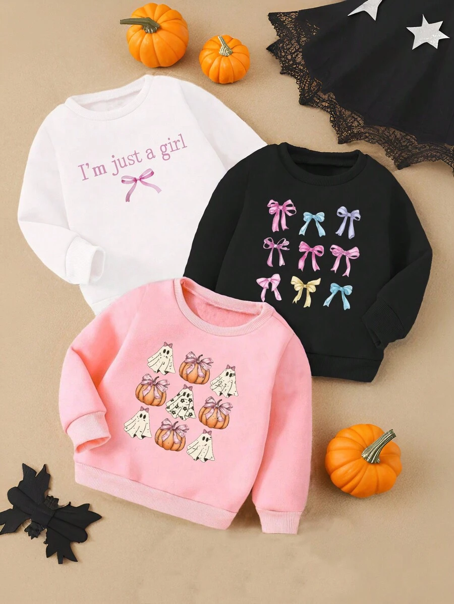 Multiple Pieces Baby Girls Sweet Butterfly Print Pullover Sweatshirts, Versatile And Comfortable - Multicolor - View 1