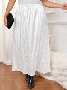 SHEIN Frenchy Plus Size Elegant Floral Jacquard Skirt, Spring Autumn - White - View 1