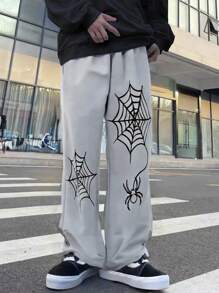 Manfinity Roghcode Pantalones casuales simples con estampado de araña para hombre, para uso diario - Gris Claro - Ver 3