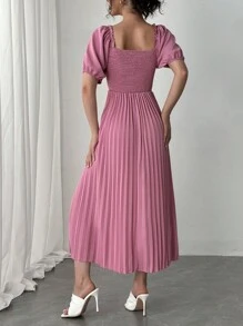 SHEIN Unity Ladies' Fashion Solid Color Pleated Breast Shirred Off Shoulder Dress