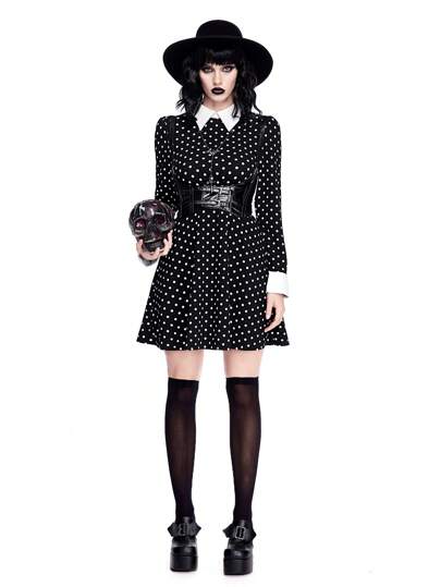 ROMWE Avant Wednesday Cosplay Polka Dot Print Women Dress, Halloween
