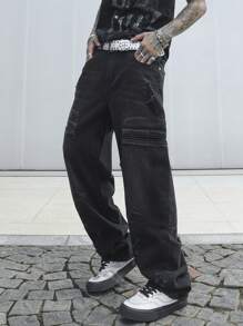 Manfinity EMRG Quần Jeans Denim Ống Đứng Dáng Rộng Thường Ngày Cho Nam - màu đen - Xem 7