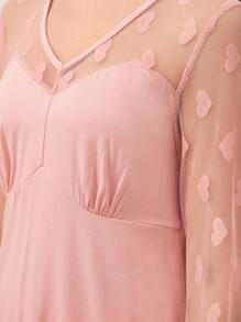 青少年女孩两件套睡衣套装，粉色简约时尚长袖上衣和裤子家居服 - 粉色 - 查看 6