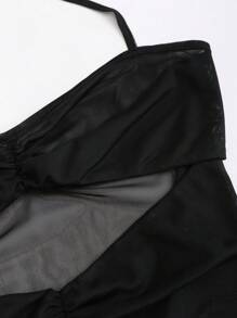 SHEIN LUNE Solid Color Hollow Out Ruffle Backless Sleeveless Dress - Black - View 4