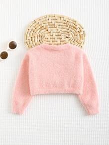 Cozy Pixies Baby Girl Round Neck Solid Color Plush Thickened Cardigan,In Fall/Winter