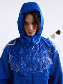 In My Nature Men's Solid Color Blue Zip Up Hoodie Outdoor Jacket - Blue - View 3