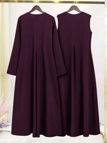 Al Najma 2pcs Women Casual Open Front Long Sleeve Jacket And Sleeveless Dress Set, Spring Autumn 2 Pieces Set - Purple - View 2