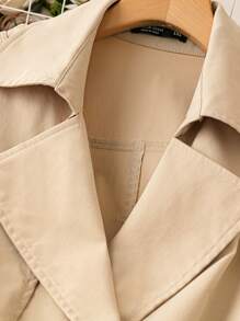 Flirla Plus Size Women's Solid Color Minimalist Daily Long Sleeve Trench Coat - Khaki - View 3