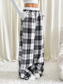SHEIN EZwear Waist Patchwork Plaid Casual Pants, Autumn & Winter