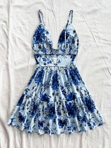 Soleia 女士 V 领细肩带露背热带花卉印花 A 字形迷你度假连衣裙 - 彩色 - 查看 2