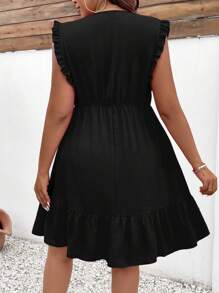 Breezaya Vestido de talla grande con nudo frontal y dobladillo de volantes