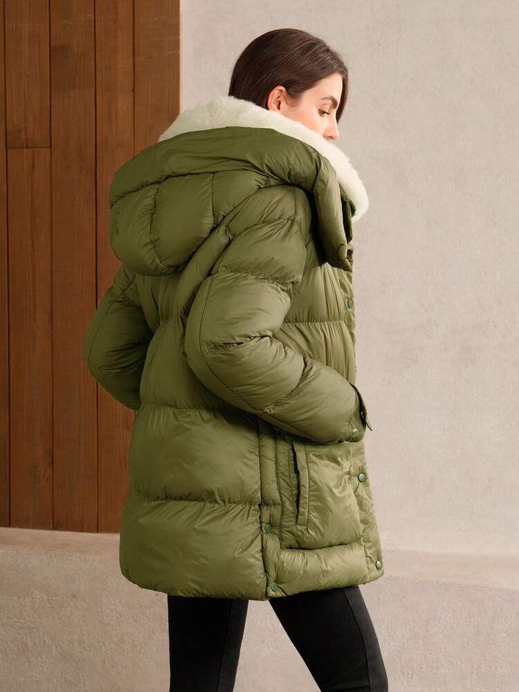 Women Solid Color Hooded Padded Coat, Windproof And Warm For Outdoor Winter