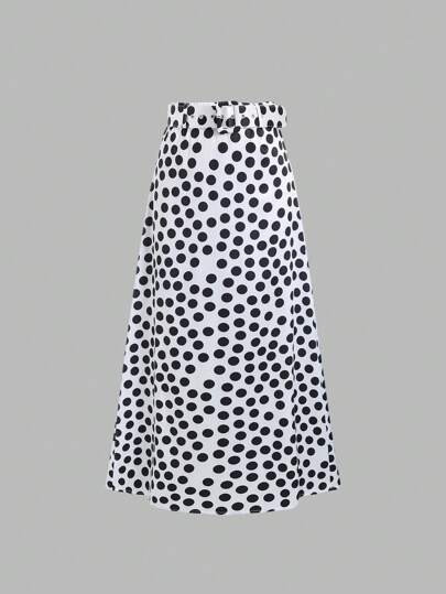 Sweetra Women Elegant Polka Dot Print High Waist Buckle Skirt Fall Cloth For Women