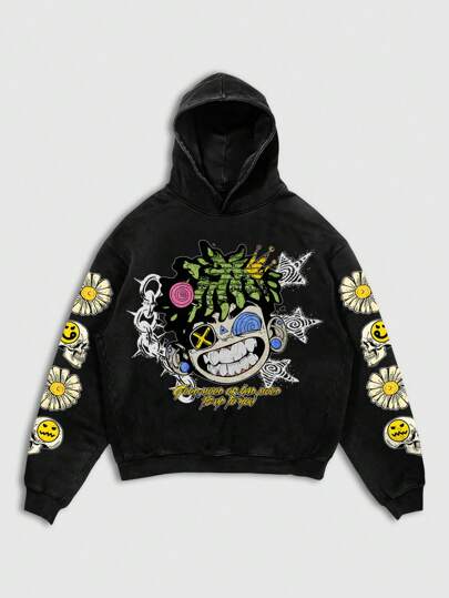 Street Life Herren Lässig Hoodie Sweatshirt mit Spruch- und Cartoon Muster, für Herbst & Winter