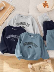 SHEIN 6 Stücke/Set Baby Jungen/Mädchen Lässig set aus Langarm Sweatshirt mit Schriftdruck und Hose mit elastischem Bund, geeignet für Zuhause und Outdoor Tragen im Herbst und Winter