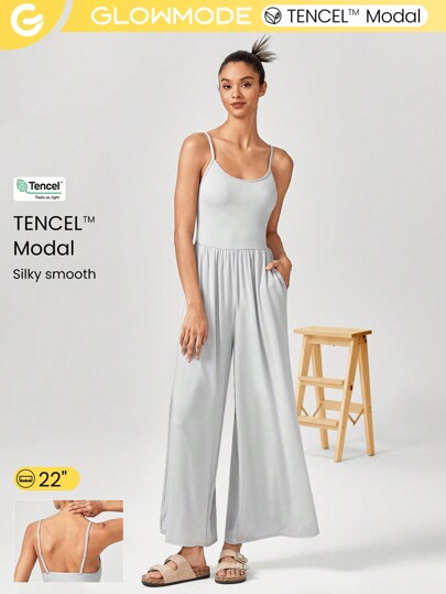GLOWMODE Modal Treasures Wide-Leg Adjustable Jumpsuit Light Support Yoga Studio Gym Daily