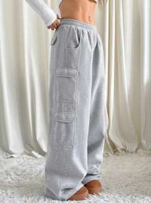 CovetEZ Plus Size Solid Color Casual Sweatpants, Minimalist Fashion For Everyday Wear - Grey - View 1