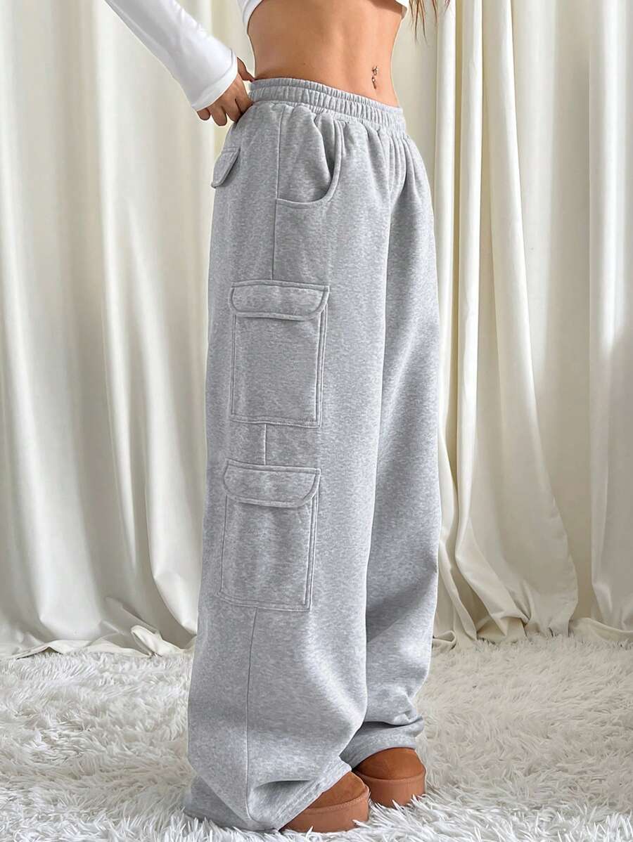 CovetEZ Plus Size Solid Color Casual Sweatpants, Minimalist Fashion For Everyday Wear - Grey - View 1