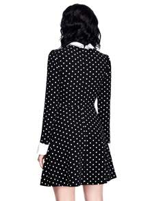 ROMWE Avant 星期三角色扮演波尔卡圆点印花女式连衣裙，万圣节 - 黑與白 - 查看 3