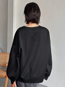 FRIFUL Women's Contrast Lace Crew Neck Sweatshirt,Fall Clothes - Black - View 5