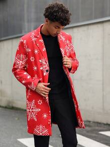 Manfinity Hypemode Manteau casual mi-long polyvalent pour homme avec design de flocons de neige blancs, parfait pour incorporer des éléments de Noël dans votre tenue. Manteau à motif graphique coloré de mode pour hommes sortant pendant les périodes de Noël, d'automne et d'hiver. Idéal comme cadeau pour les amis, le mari ou le petit ami