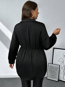 Firerie Plus Drop Shoulder Metal Linked Curved Hem Shirt - Black - View 2