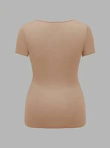 SHEIN 3pcs Maternity Casual Simple Black White & Gray Square Neck Short Sleeve Fitted Pregnancy Tops, Summer