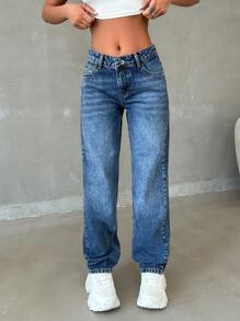EURMUSE Women's Low Waist Straight Leg Loose Casual Versatile Jeans - Medium Wash - View 4