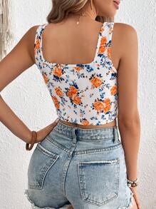 SHEIN VCAY 度假针织印花短款女式背心 - 彩色 - 查看 2