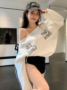 DAZY Women's Colorblock Letter Graphic Drawstring Pullover Sweatshirt