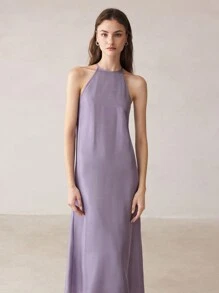 BizChic Women Solid Color  Halter Neck Dress, Summer,Lavender Dress - Purple - View 1