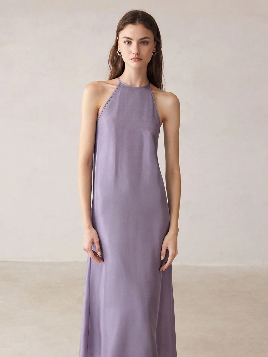 BizChic Women Solid Color  Halter Neck Dress, Summer,Lavender Dress - Purple - View 1