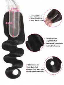 2x6 透明蕾丝闭合波浪卷发 100% 未加工处女真人发 中长款 Kim K 闭合 带婴儿发 自然黑色