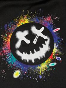 2pcs Tween Boys Casual Korean Style Graphic Print Hoodie Cardigan Jacket And Crossbody Bag Set,In Fall/Winter