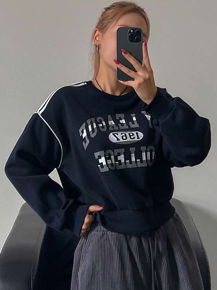 Women's Casual Letter Print Round Neck Long Sleeve Sweatshirt For Autumn & Winter,Fall Women Clothes