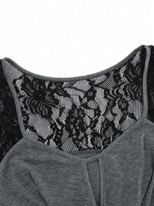 SHEIN LUNE Robe longue élégante en dentelle ajourée et à patchwork, grande taille - Multicolore - Voir 3