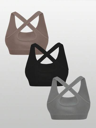 SHEIN Yoga Basic 纯色宽肩带简约休闲运动T恤（无缝）