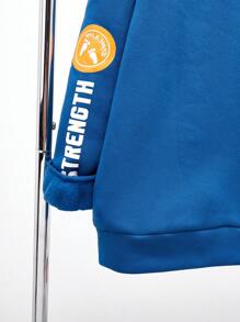 SHEIN Áo nỉ chui đầu cổ phễu thường ngày cho bé trai tuổi teen có họa tiết đồ họa, màu xám khói/xanh lam, lót nhiệt, thích hợp cho mùa thu, đông, ấm áp, đi học, ở nhà, hàng ngày, thể thao, tiệc sinh nhật, đi chơi, thiết kế đơn giản và phù hợp - Màu xanh bụi bặm - Xem 6