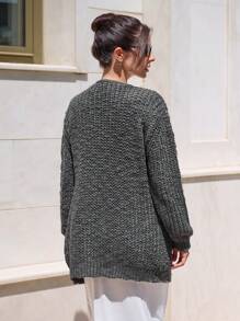 EURMUSE Woman  Cozy Soft Midi Length Cardigan With Pockets Front - Grey - View 2