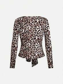 SHEIN Unity Women Leopard Print Twist Front Long Sleeve T-Shirt Cheetah Print Tees Women Tops For Spring - Multicolor - View 2