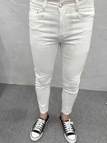 Manfinity Homme Pantalones de traje rectos casuales/de oficina con bolsillos para hombres - Blanco - Ver 3